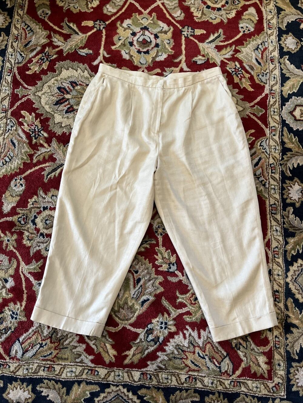 Ralph Lauren Dress Pants 18W 100% Linen Chino Lined Cuff Pleated Classic Crop
